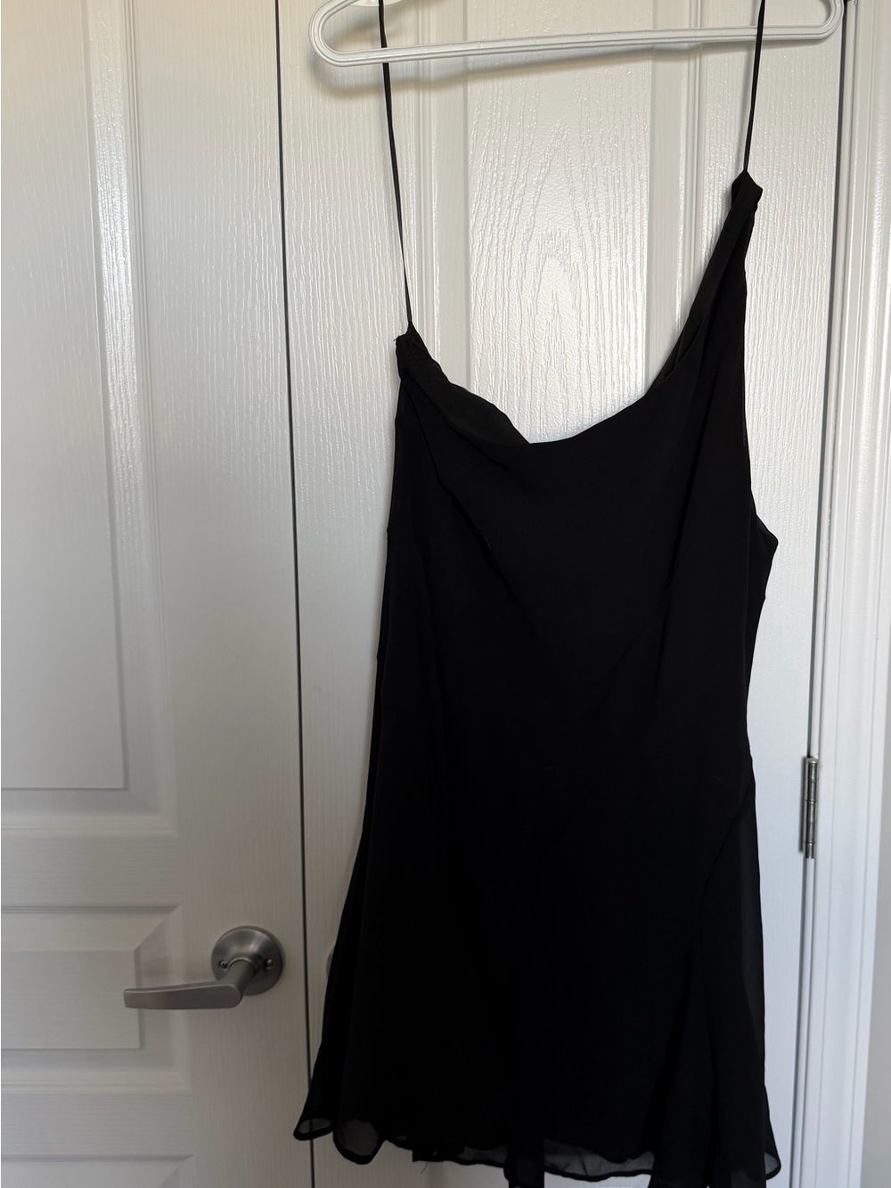 One shoulder black mini dress